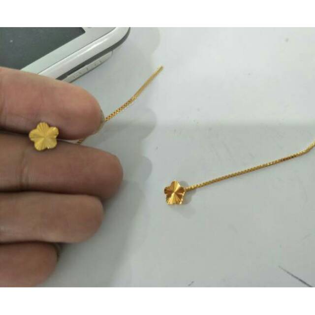 Anting panjang emas asli kadar 700 model bunga
