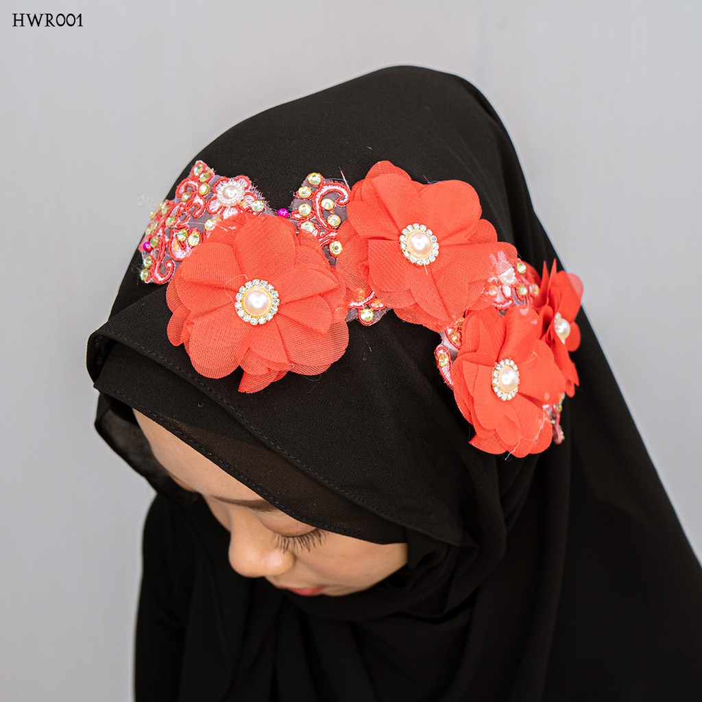 [TOKO TERPERCAYA] HAIRPIECE HIJAB WEDDING FASHION PESTA LACE MERAH HWR001