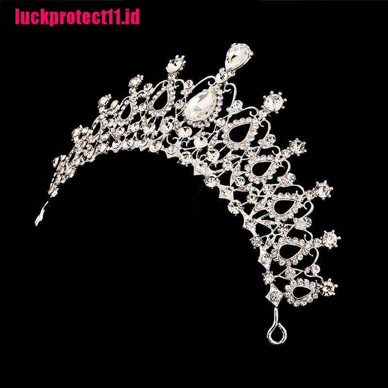 (LUCK) Mahkota / Tiara Motif Bunga Aksen Kristal + Mutiara + Berlian Imitasi Untuk Wanita / Pernikahan