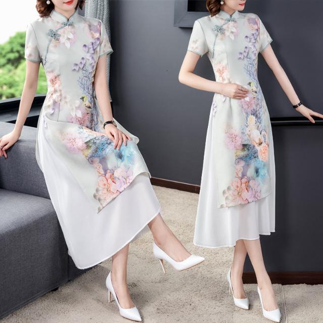 Cheongsam 2022 new summer improved dress Chinese style women's dress mother high-end temperament fas