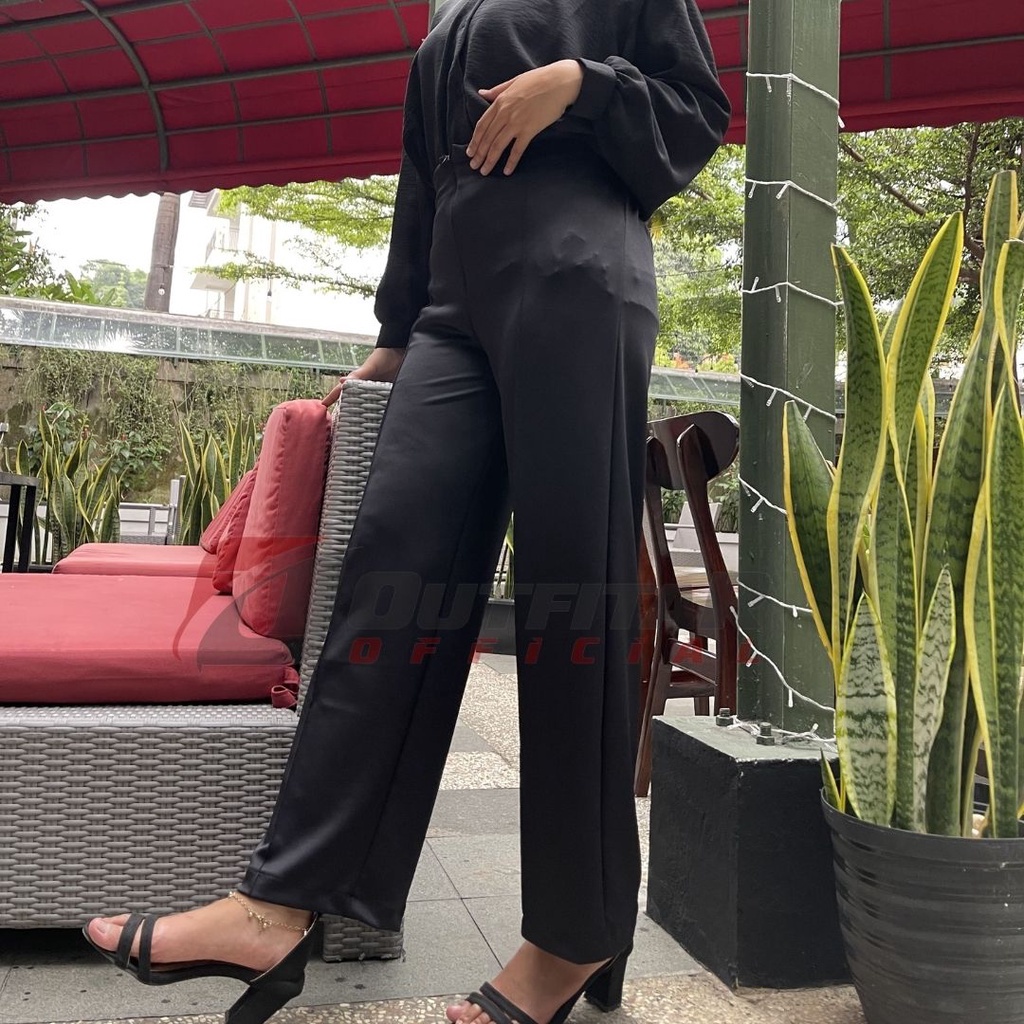 Celana Kulot Rayon Wanita Resleting Kancing Highwaist Premium Celana Wanita Kulot Garis Celana Jumb