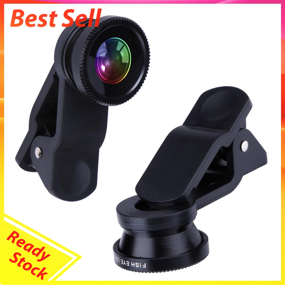 Clip 3-in-1 180 Fish-Eye Lens+Wide Angle Lens+Macro Lens Black