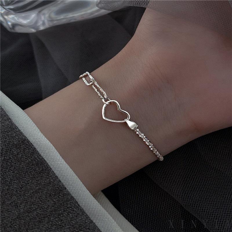 【Bayar di tempat】Gelang Rantai Asimetris Desain Hati Hollow Untuk Wanita Korea Gelang Fashion Ganda Cinta Hati Bangle Wanita Perhiasan Aksesoris