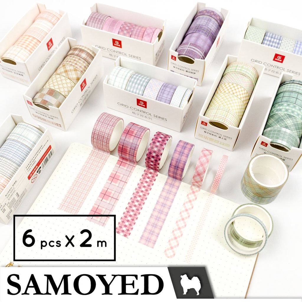 

SAMOYED DJ08 Selotip Kertas Warna / Motif / Washi / Japanese Masking / Paper Tape Set Grid Pattern / Control Series