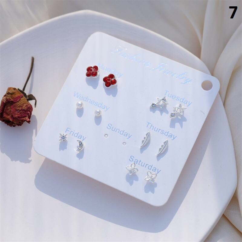 ⭐ JKTMART ⭐Anting Aksesoris Fashion Mutiara Earrings Wanita 6 Pasang Tusuk Simple COD A022-MOTIF 7