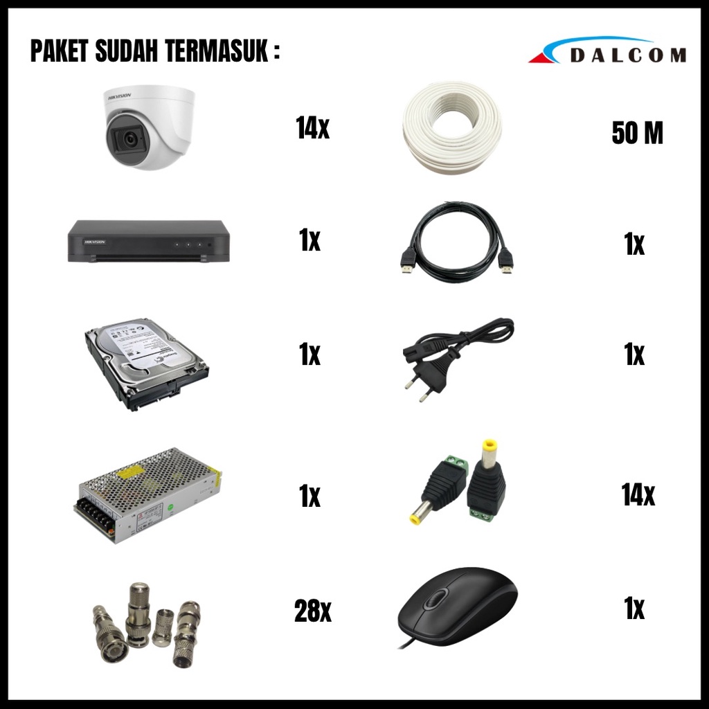 PAKET CCTV HIKVISION 2MP 16 CHANNEL 14 CAMERA KAMERA CCTV TURBO HD