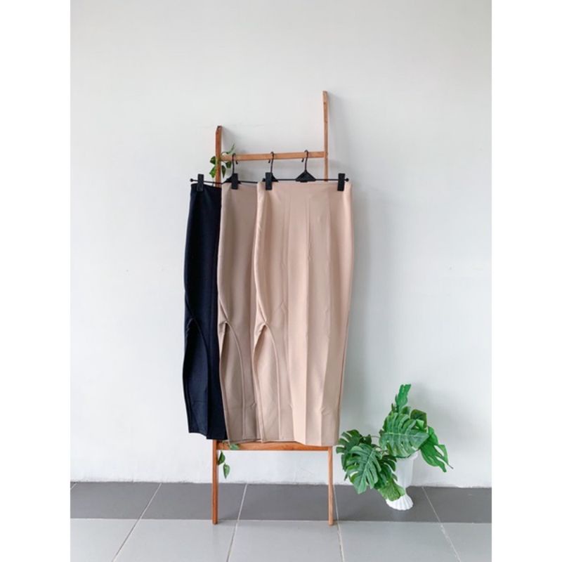 Midi Slit Skirt Rok Span korean Plain