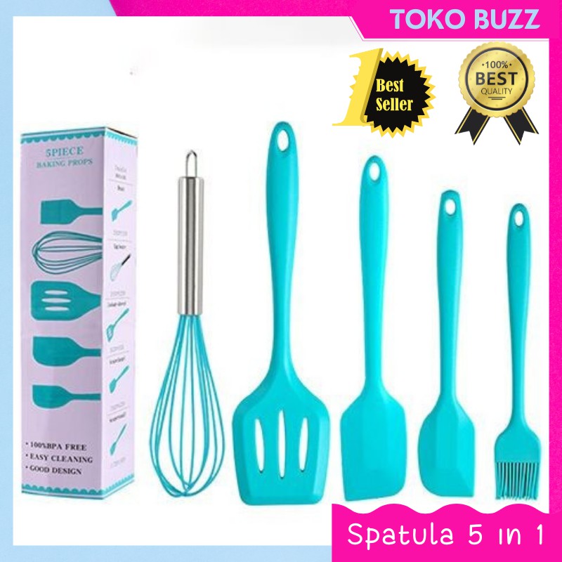 SPATULA SILIKON Tahan Panas 5 in 1 Alat Masak Sutil UTENSIL PREMIUM KT-047 Alat Kocok Telur Telor Penggorengan Kuas Kue Adonan