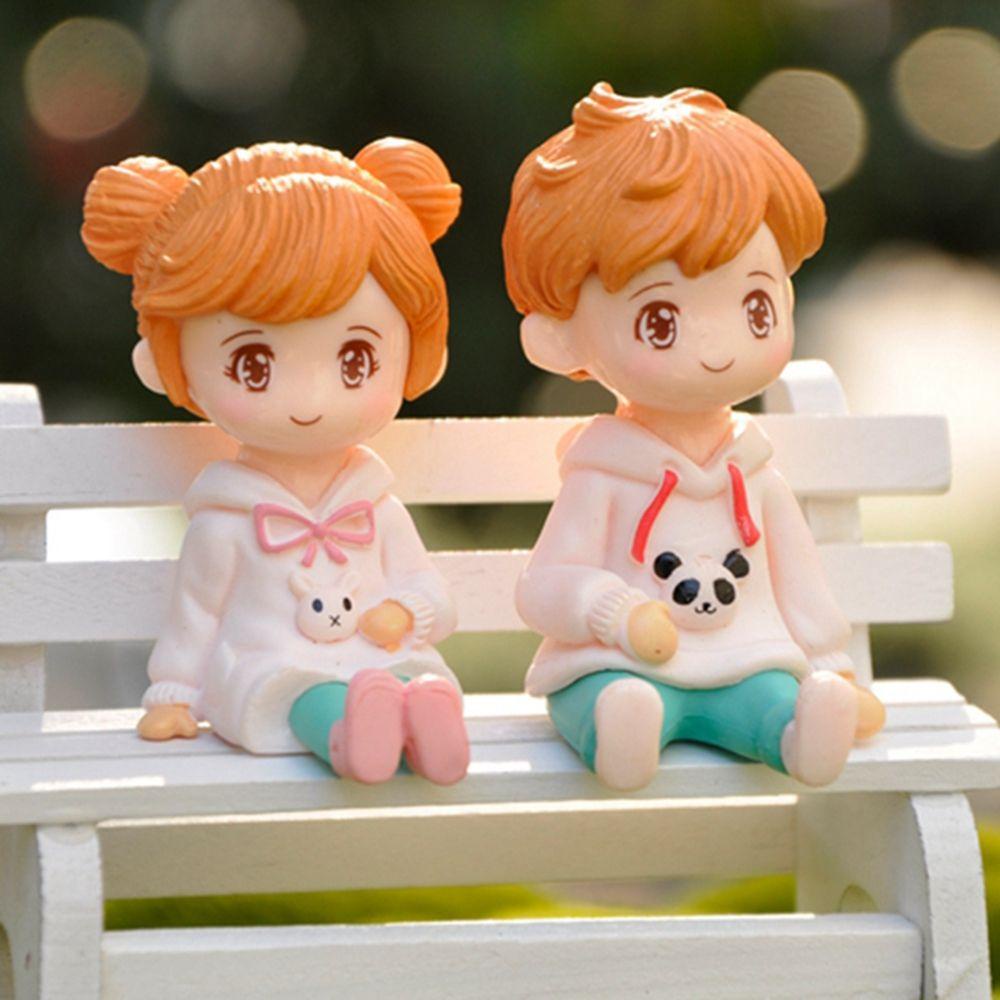 Agustina Fairy Garden Miniatur 2pcs/set DIY Anak Laki-Laki Perempuan Sweater Pasangan Girly Jantung Desktop Oranaments Lanskap Mikro