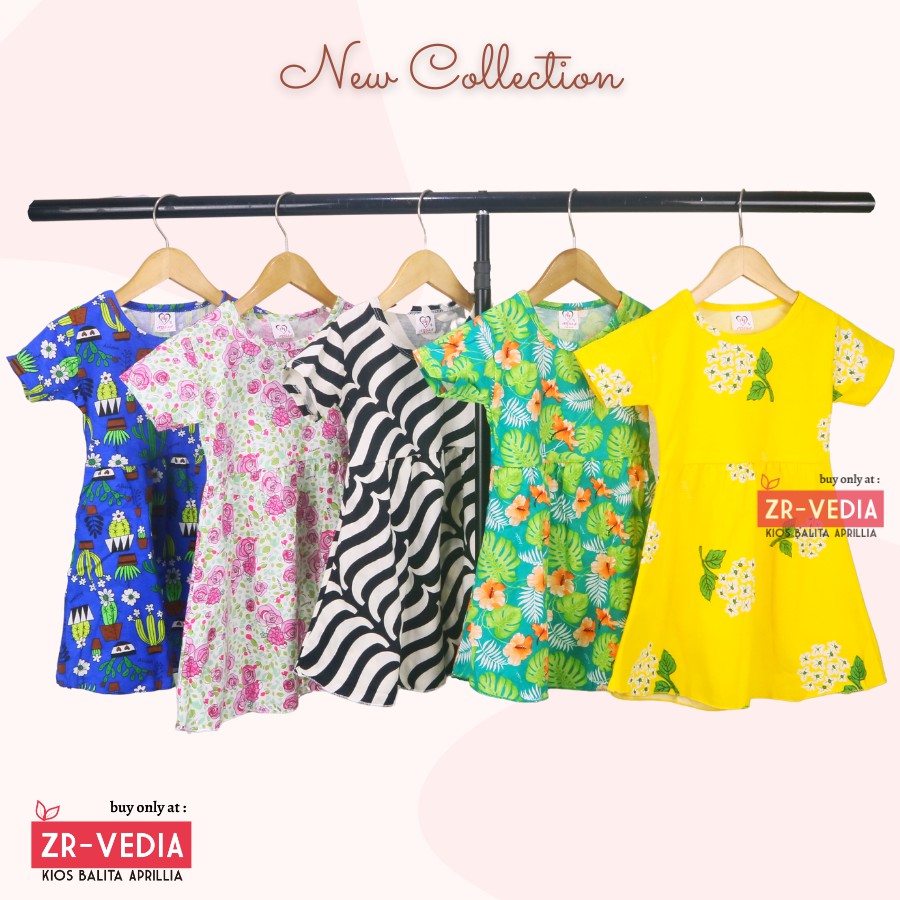 Dress Thalia 1-2 Tahun / Dres Lengan Baju Tidur Balita Anak Perempuan Adem Kaos Harian Cewek Murah kiosbalitaaprilia