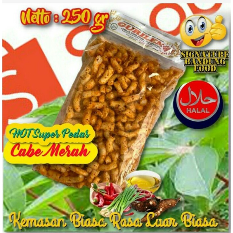 

250g Gurilem Mantap Khas Bandung - Rasa HOT/Super Pedas Cabe MERAH