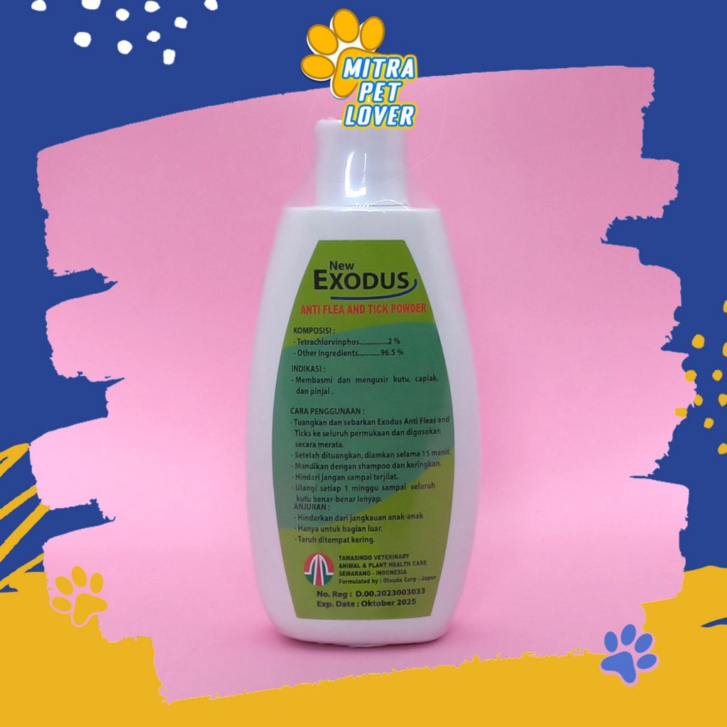 BEDAK ANTI KUTU KELINCI - EXODUS TALK POWDER 100 GRAM - BUBUK ANTI FLEA KUTU CAPLAX TICK CAT PINJAL RABBIT - ORIGINAL - MURAH GARANSI ASLI KUALITAS - PET ANIMAL HEALTHCARE VETERINARY TAMASINDO OBAT &amp; VITAMIN TERNAK HEWAN BINATANG PELIHARAAN MITRAPETLOVER