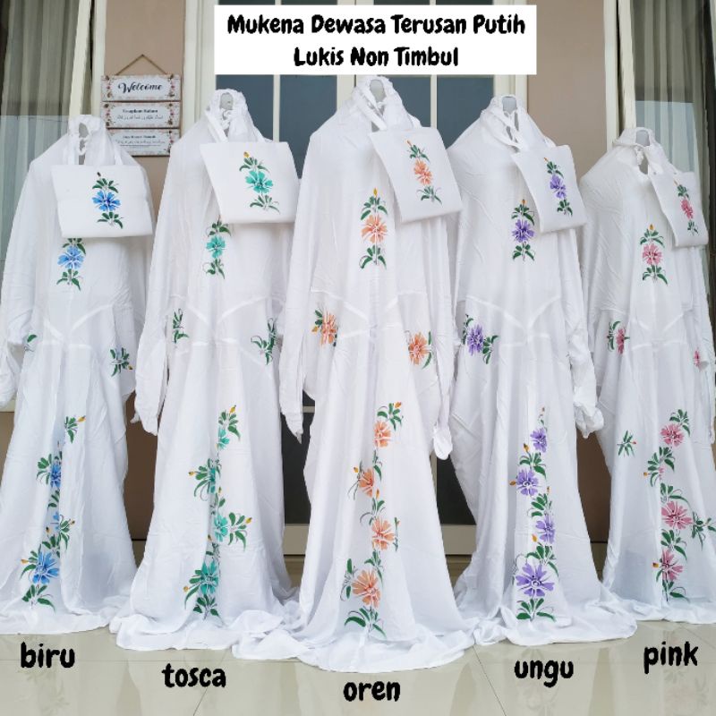 Mukena dewasa Terusan putih non lukis / grosir mukena terusan putih
