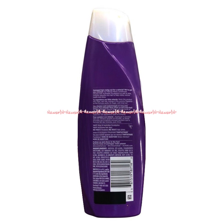 Aussie Mega Moist Conditioner 400ml Mega Smooth Volume Mend Miracle Mend Revitalisant Konditioner Menutrisi Rambut Ausie 400 ml