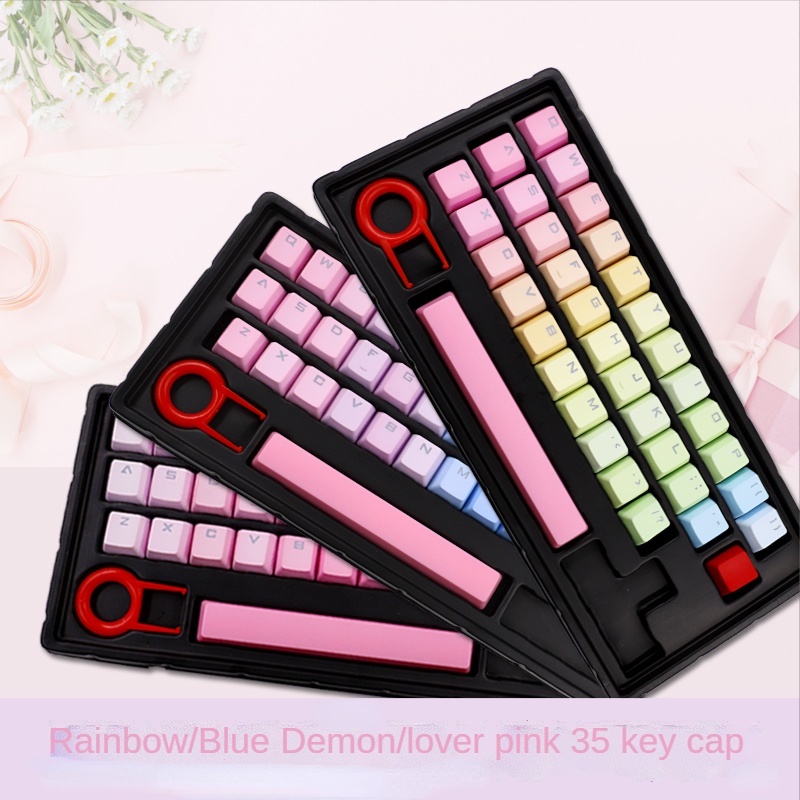 Keycaps Keyboard Mekanikal 35 Tombol Bahan Pbt Dip Dye Warna Pelangi