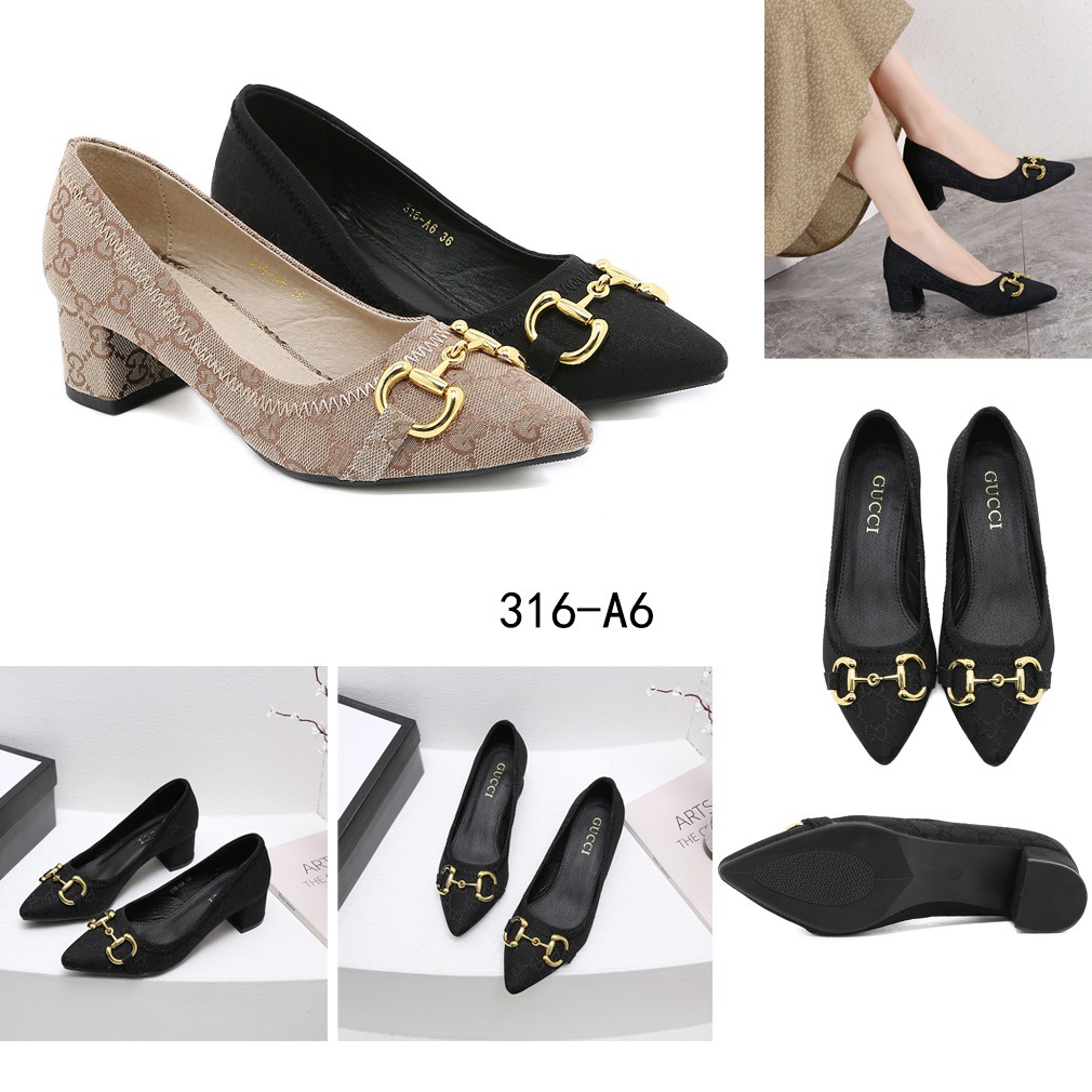 GG  Canvas Horsebit Block Heels #316-A6