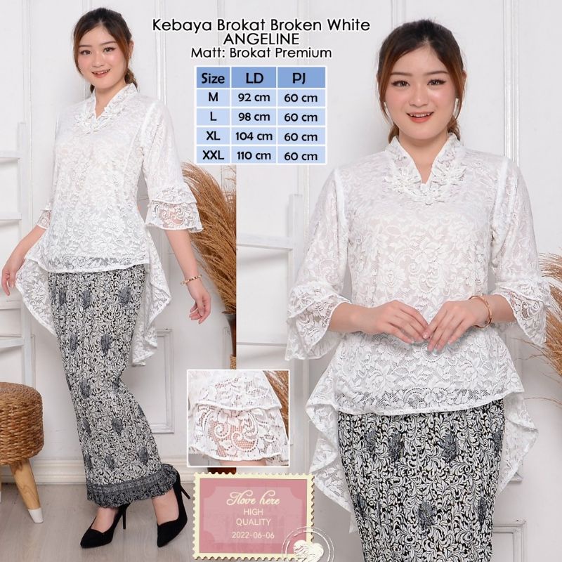 SETELAN KEBAYA PESTA BROKAT FURING PUTIH TULANG FURING KATUN+ROK SIZE  M L XL XXL
