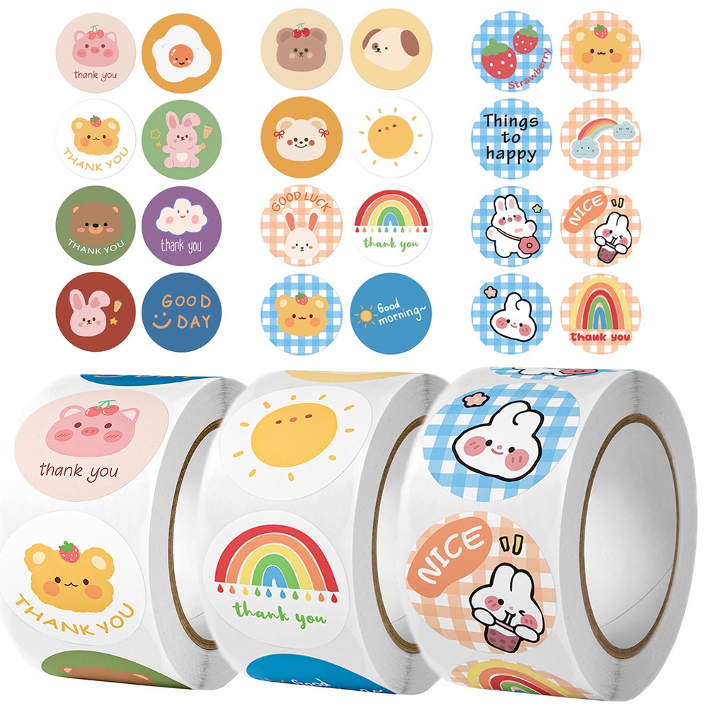 

50pcs Cute Gingham Bear Bunny Round Seal Sticker Stiker Segel Lucu Online Shop Packaging Label Segel Box