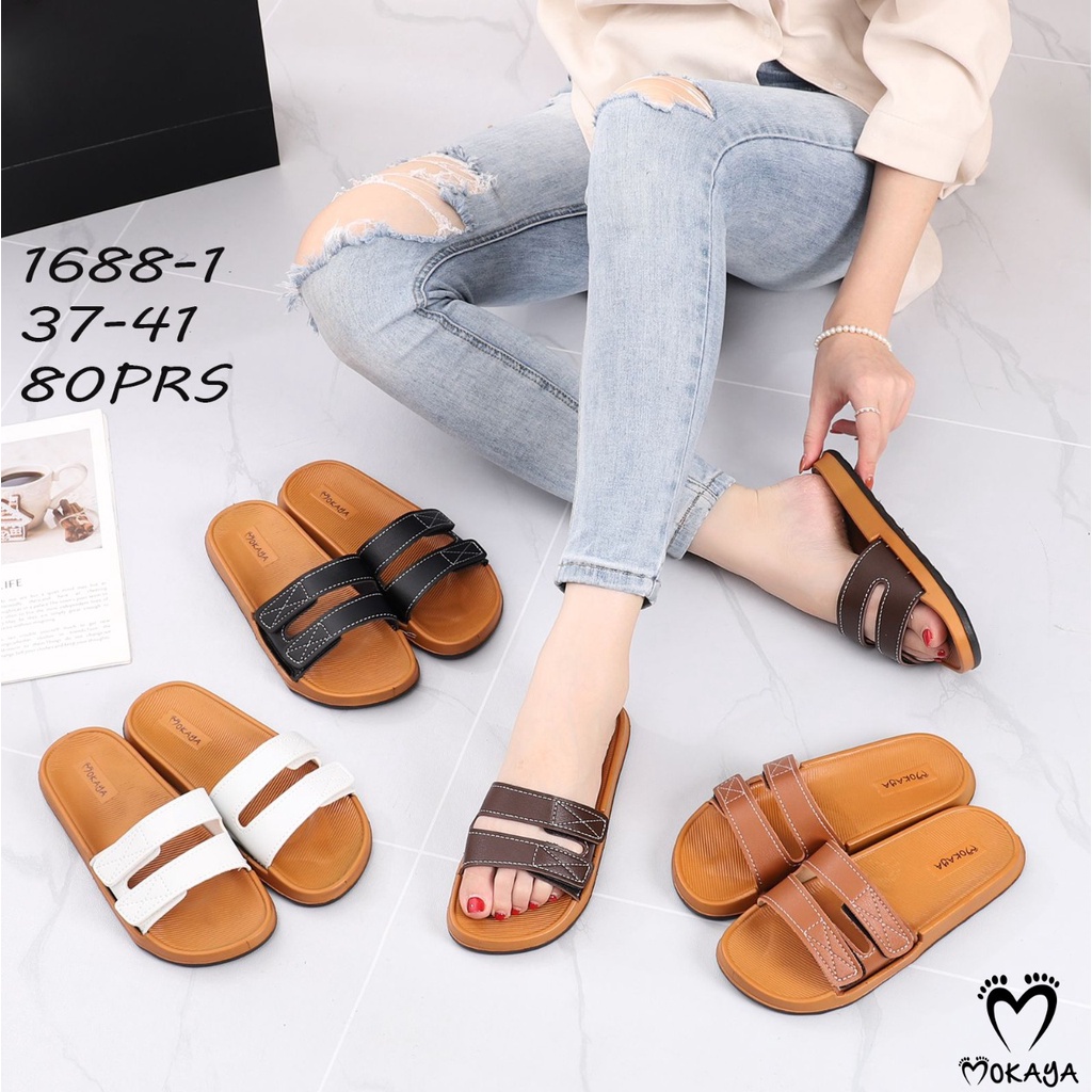 Sandal Slop Wanita Model Korea Ban 2 Jelly - Mokaya 1688-1 (37-41) / Sendal Korea Import