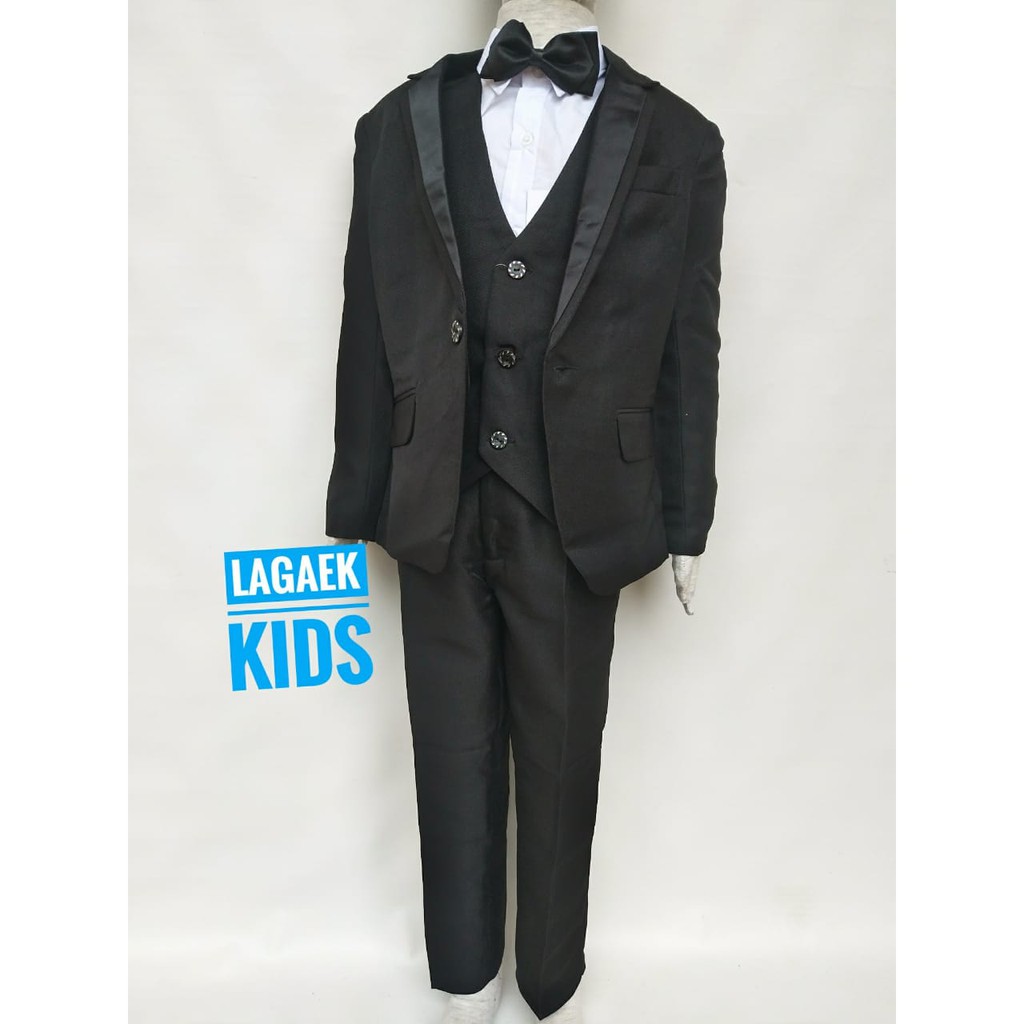 Jas Anak Laki Hitam PREMIUM Usia 1 - 4 Tahun HITAM 8in1 List V - Setelan Pesta Anak Lengkap Tuxedo