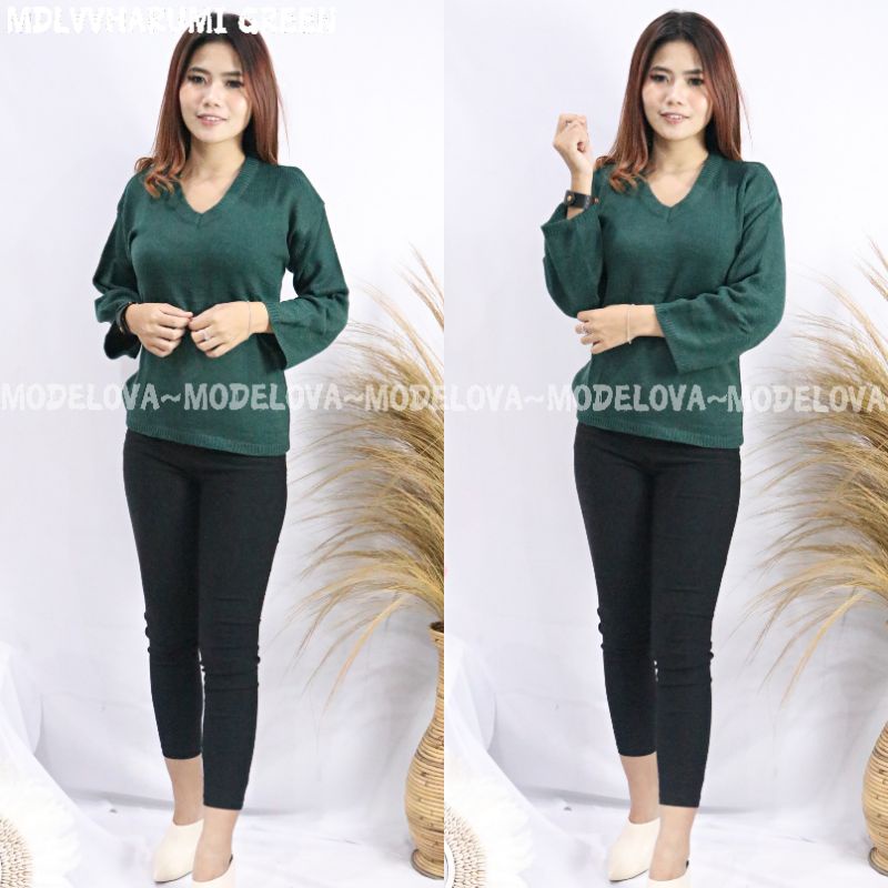 MDLV~ V HARUMI RAJUT / ATASAN RAJUT KOREA TERBARU / BLOUSE RAJUT LENGAN PANJANG / FASHION WANITA