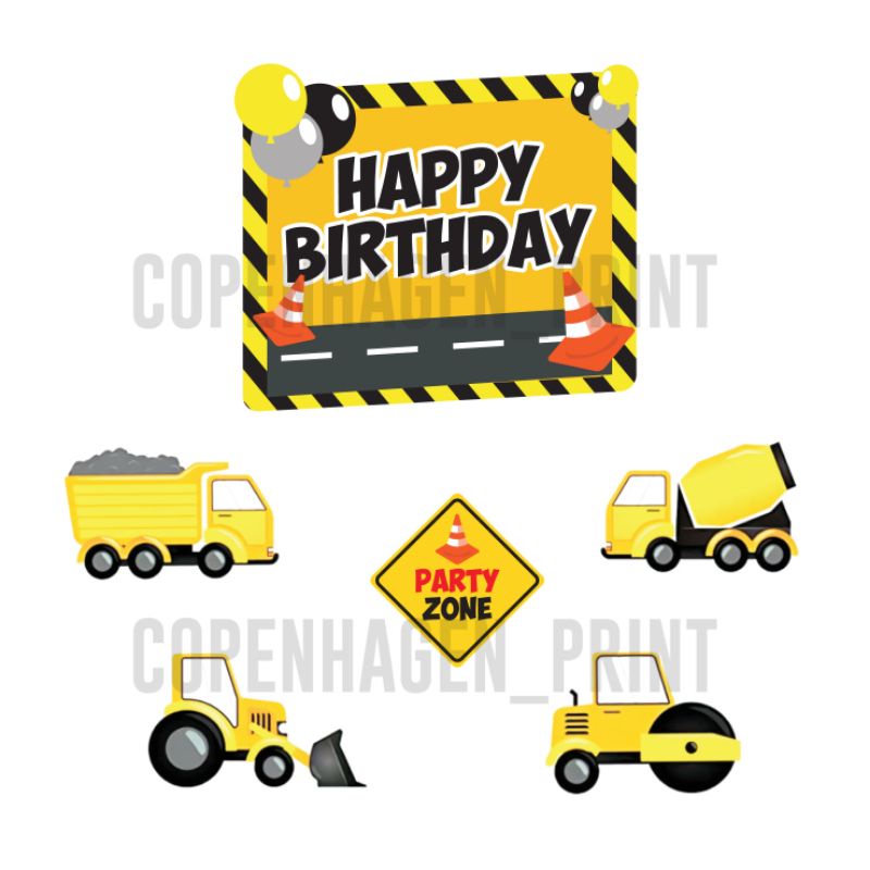 Topper Kertas KONSTRUKSI CONSTRUCTION Kue Ulang Tahun / Birthday Cake / hiasan kue/ tusuk kue | beba