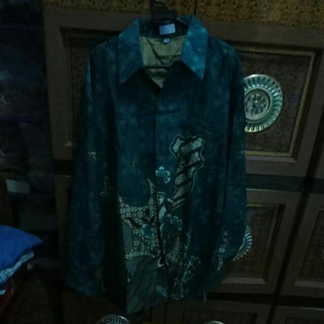 Eb Tradisional Kemeja Batik Kombi Semi Sutra Lengan Panjang Hijau Tosca