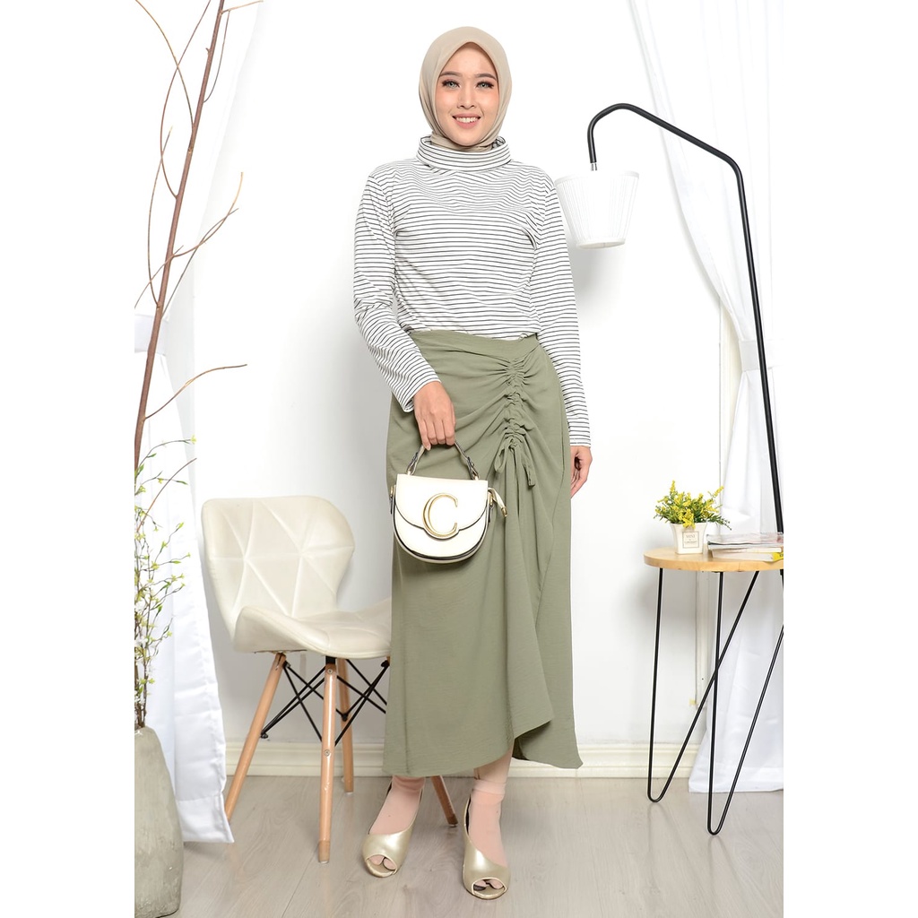 ROK SERUT L,XL,XXL CASUAL FLOWY-ROK POLOS PANJANG BAHAN CRINGCLE-ROK KEKINIAN MAXI RUCHED SKIRT