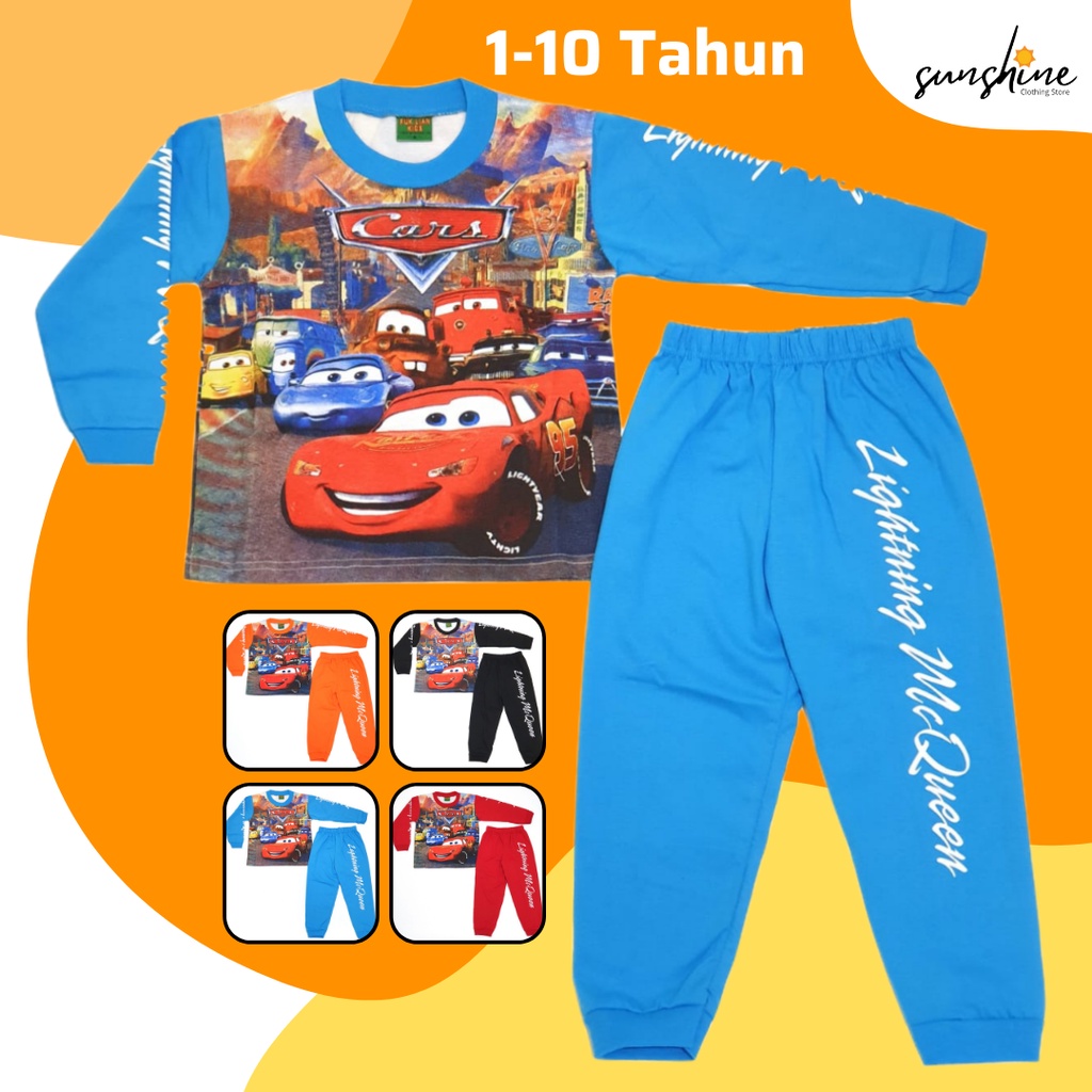 Baju Kaos Setelan Panjang Anak Laki Laki Cowok MOBIL CARS LIGHTNING MC QUEEN 1 Sampai 10 Tahun