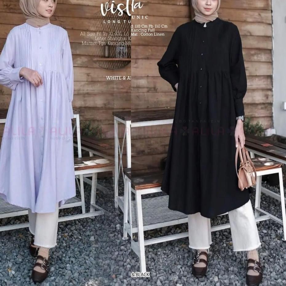 New Vista Long Tunik Panjang Wanita Muslim Bahan Crinkle  Polos Busui Friendly Import Bangkok Ld 110