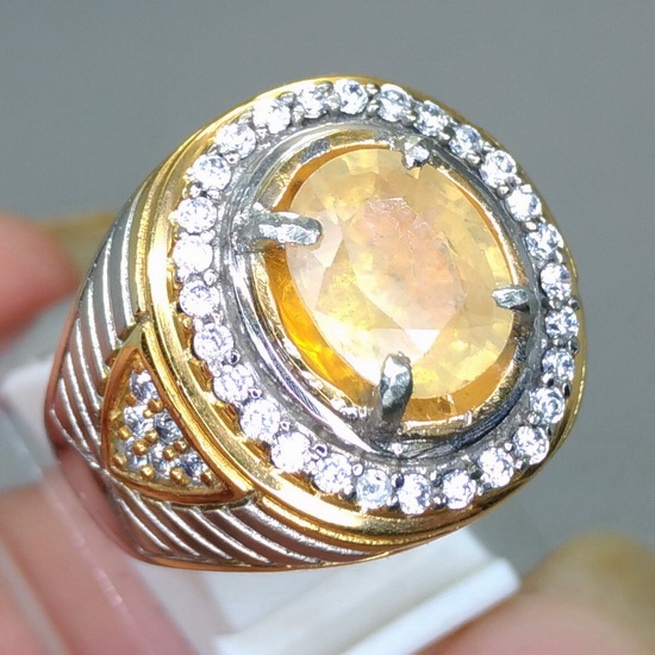 Cincin batu Permata Warna Kuning Yellow Safir Yakut Original Asli
