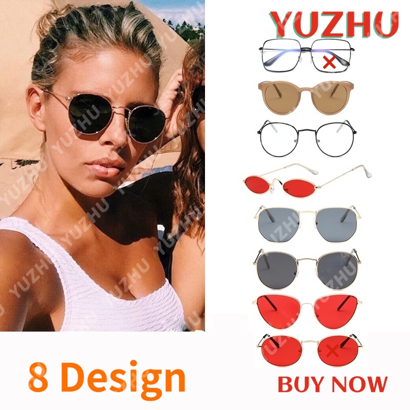 (YUZHU) Bayar di Tempat Collection Korean Design Retro Bulat Kacamata Hitam Wanita/Pria Sunglasses