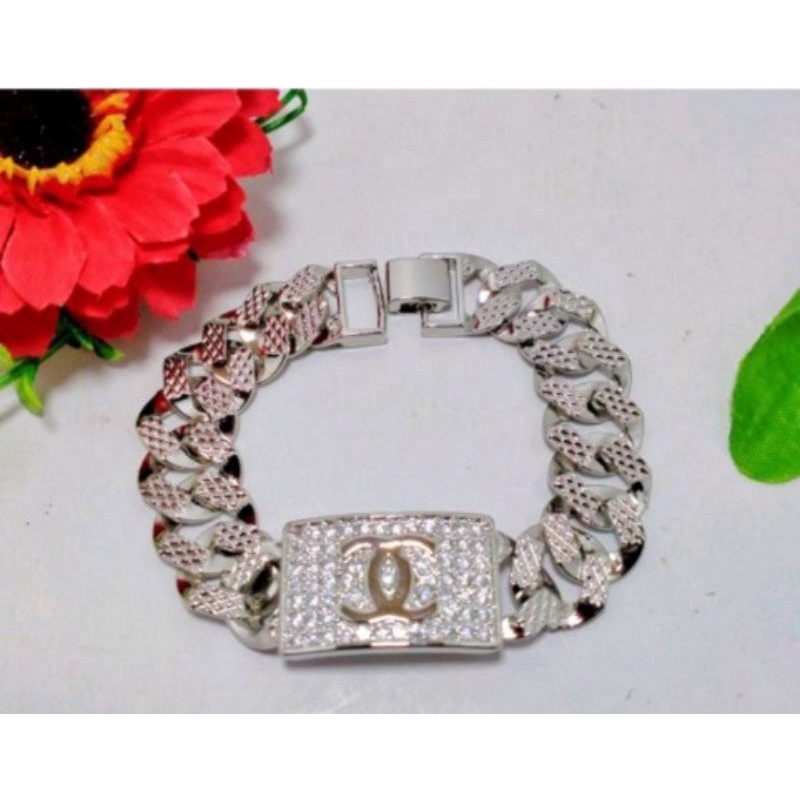 Gelang plat channel full silver baris mata fashion wanita termurah mewah elegan