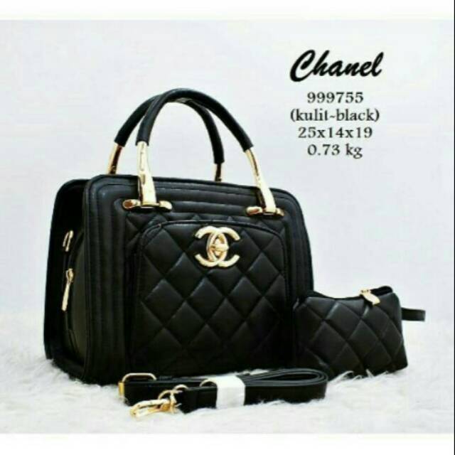 Tas Jinjing Wanita Chanel Kulit Sintesis Untuk Kerja Warna Hitam