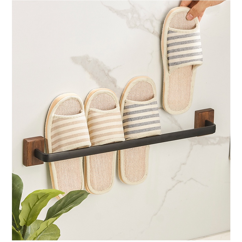 Shower Pintu Belakang Kayu Solid Drain Penyimpanan Sepatu Rak Wall Hanging Sederhana Pintu Baru 2021 Home Kamar Mandi Sandal Rak