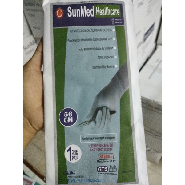 Sarung Tangan Obgyn Steril SunMed panjang 56cm Kemenkes AKD / Sarung Tangan Medis Steril