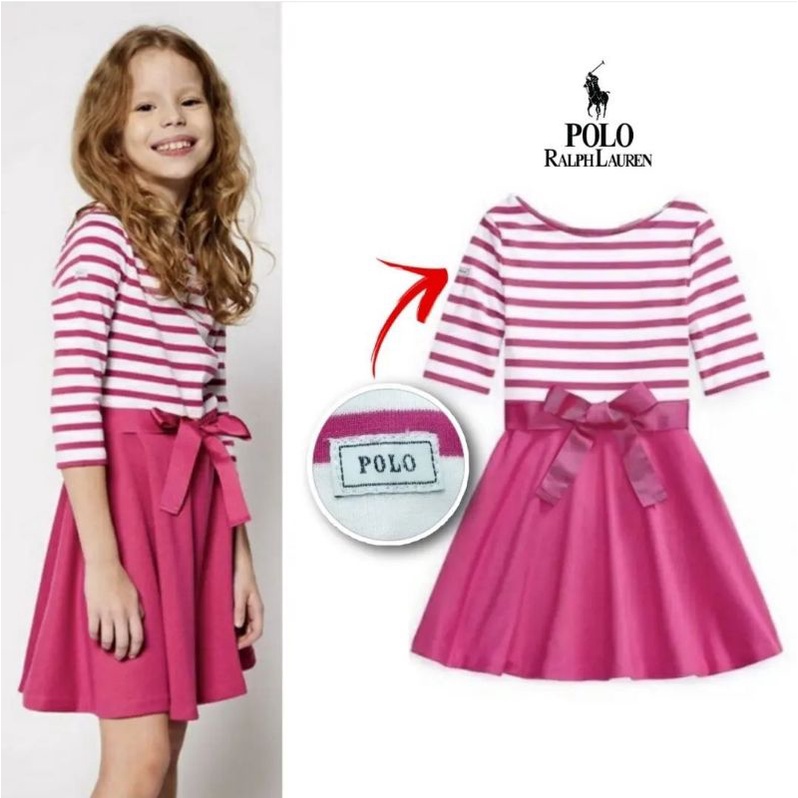 Polo Ralph Laure* - Dress Anak Bayi | Size 18, 24 bulan-White Fuchsia Ponte