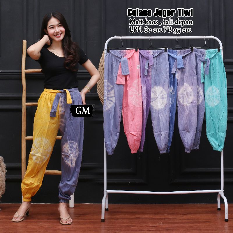 Celana panjang bahan kaos termurah motif tie dye kekinian