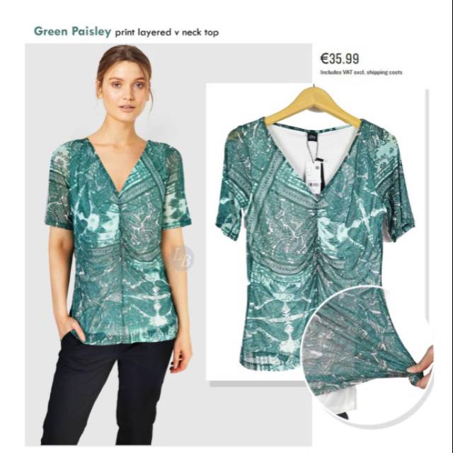 S ol*ver green paisley print layered v neck