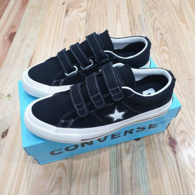 converse one star velcro black white