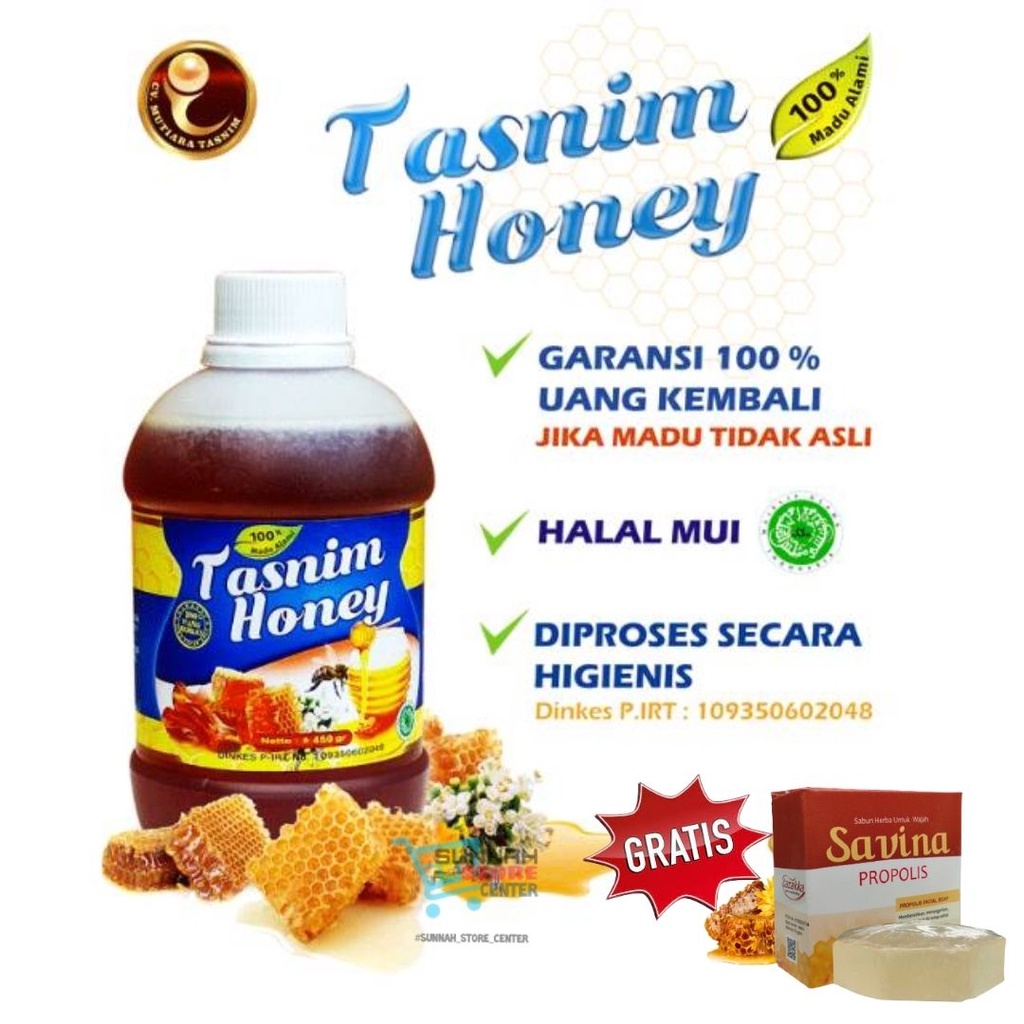 

Madu Asli Murni Tanpa Campuran TASNIM Honey 450gr Berizin BPOM Dinkes