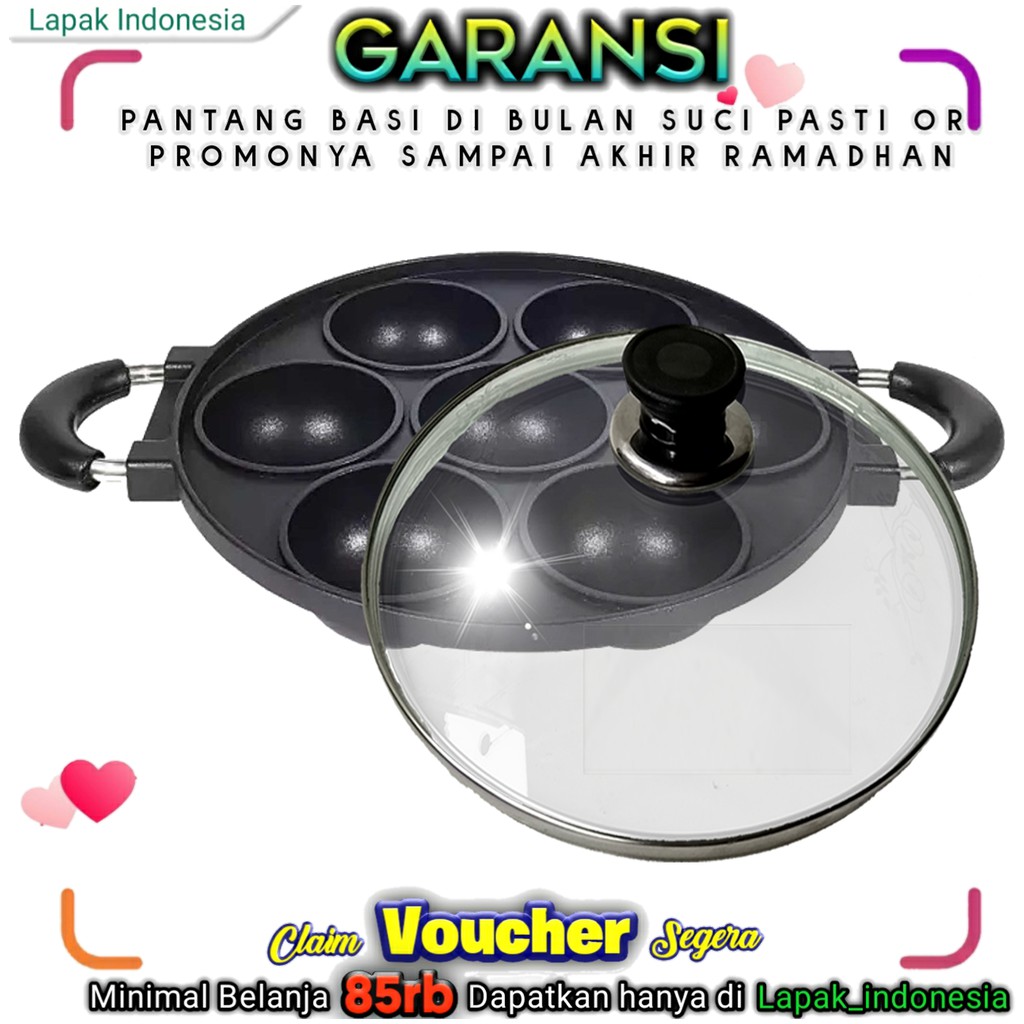 Cetakan Bika Ambon Mini 7 Cekung Snack Maker Kue Bikang Mawar Cembung Anti Lengket Tutup Kaca Teflon