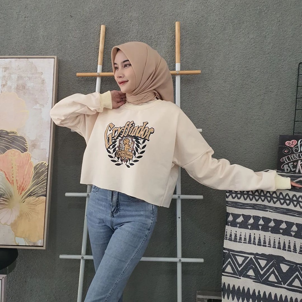 Sweater Wanita Oblong Crewneck GRY FFINDOR CROOPE Blouse Atasan Fashion Terkini Oversize Korean Style