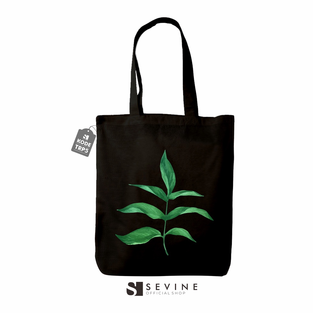 Sevine Totebag Tas Wanita Tote bag Resleting Laptop Fashion Tropical Leaf Black Series - TRP5