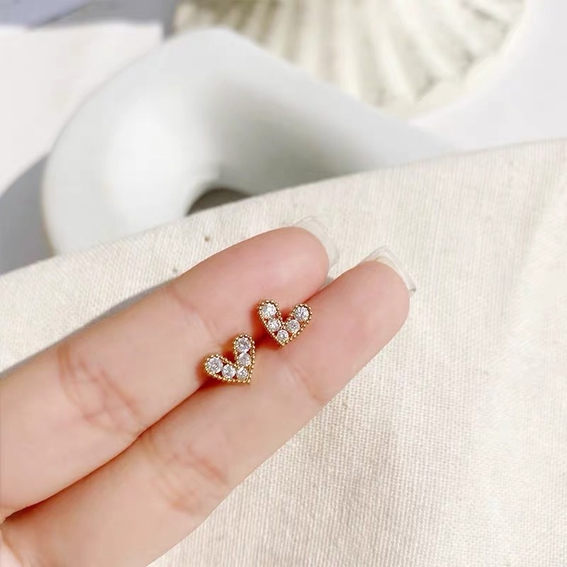 Roselife 1 Pasang Anting Tusuk Sterling Silver 925 Desain Hati Hias Cubic Zirconia Gaya Korea Untuk Wanita