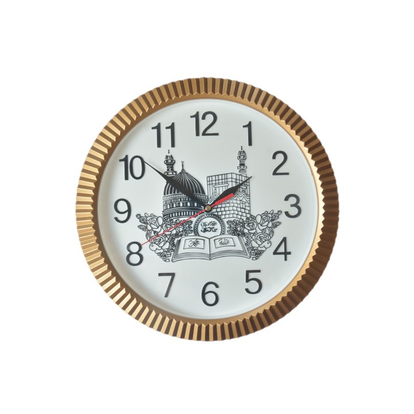Jam Dinding Nuansa Muslim Kaligrafi Gold Sweep Movement 30cm 574 Free Baterai