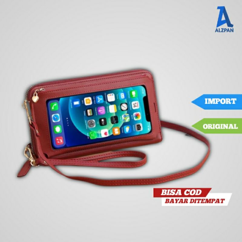 tas dompet crossbody touchable hp handphone phone bag transparan layar sentuh wanita selempang d2