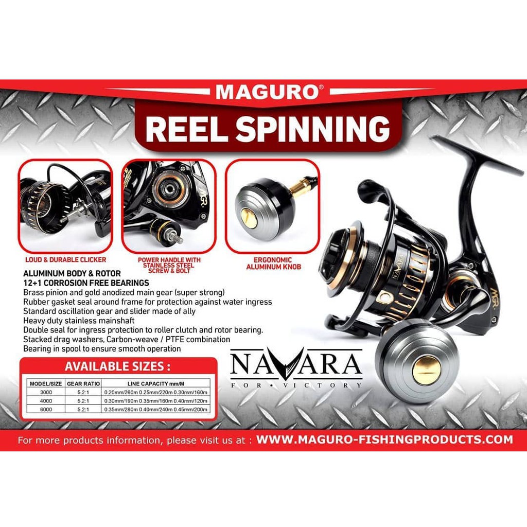 Reel Pancing Spinning Maguro Navara Mantap 3 Varian  3000 / 4000 / 6000 Power Handle