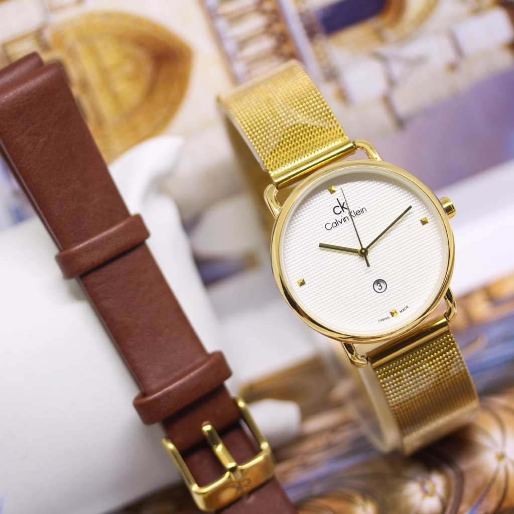 Bisa Cod - Jam Tangan Wanita CK1200 JE Tanggal Aktif Tali Rantai Pasir Free Kulit, Box & Baterai