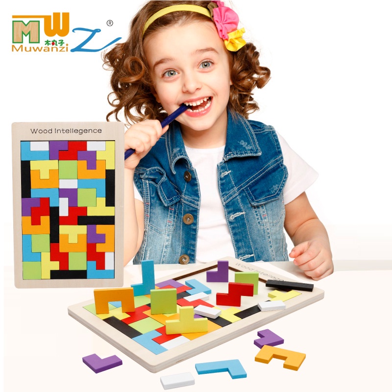 Mainan Edukasi Anak Puzzle Russia Kayu Tetris Blok Warna Untuk 0-6 Tahun